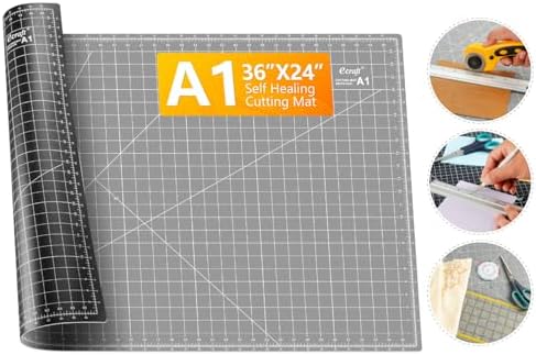 Ecraft Large Self Healing Cutting Mat: 24" x 36" Double Sided 5-Ply Hobby Mat, A1 Rotary Cutting Sewing Mat for Crafts, Fabric,Sewing,Quilting,Scrapbooking,Projects,Grey/Black