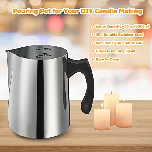 BBAXI Candle Making Pouring Pot, 1500 ML/50 OZ Candle Pouring Pitcher, 304 Stainless Steel Candle Making Pitcher with Heat-Resistant Handle and Dripless Pouring Spout Design (Pack of 2)