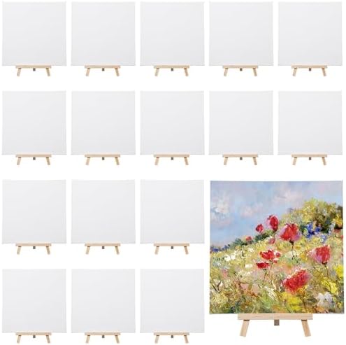 Motimind 36 Pcs 8 x 8 Mini Canvas and 8" Easel Set Bulk for Paint Party