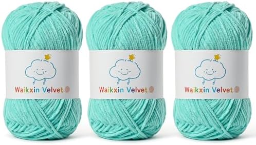 3 Pack Fluffy Chenille Yarn for Crocheting，Baby Yarn for Crocheting Soft，150g/5.28oz Velvet Amigurumi Yarn ，Fingering Weight Yarns for Crocheting Baby Blankets、DIY Craft.(3 Mint Blue)