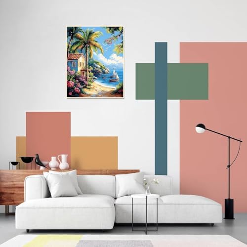 obterie Beach Paint by Numbers Kit for Adults Beginner Scenery Oil Painting Kit Adult Paint by Number Kits on Canvas DIY Painting for Beginners Art by Numbers for Gifts Home Wall Decor 16x20 Inch