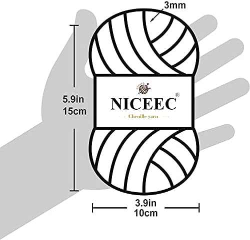 NICEEC 2 Skeins Soft Chenille Yarn 2 x255m (2X 279yds, 3X 150g)_Army Green