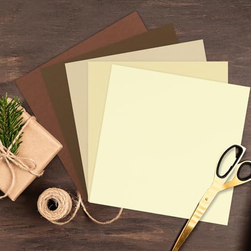 Whaline 50 Sheets 12 x 12 Inch Assorted Brown Colored Card Stock Paper 5 Earth Tones Colors Solid Core Scrapbook Paper for DIY Boho Arts Crafts Making Supplies, 65Lb
