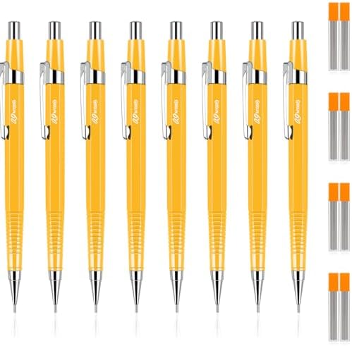 Outus 8 Pcs Metal Mechanical Pencils with Lead Refills, 0.9 mm, Yellow