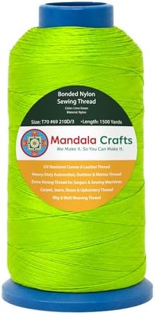Mandala Crafts Size 69 210D T70 Lime Green Bonded Nylon Thread, 1500 YDs