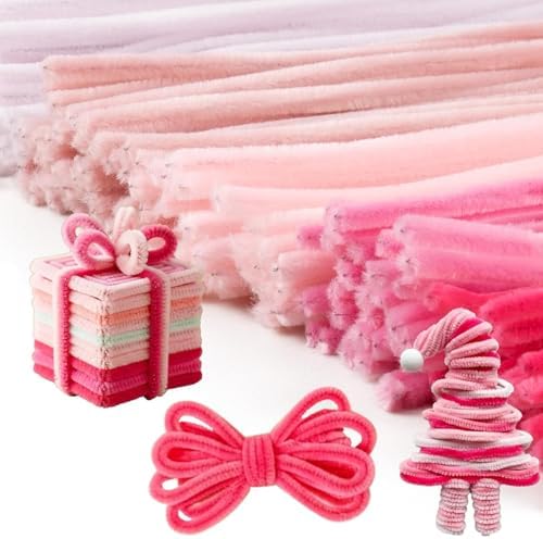 Caydo 200 Pieces Assorted Pink Pipe Cleaners for Crafts