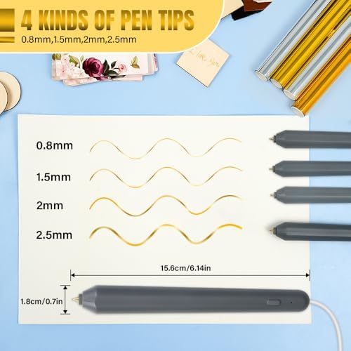 30Pcs Hot Foil Embossing Pen Set with Foil Quill Pen with 4 Size Metal Tips