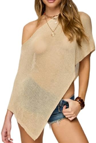 Women Knit Poncho Top Sheer Crochet Shawl Cover Up