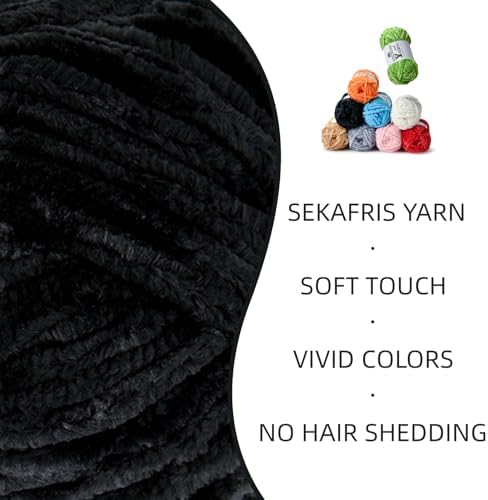 Chenille Crochet Black Yarn 1 Pack
