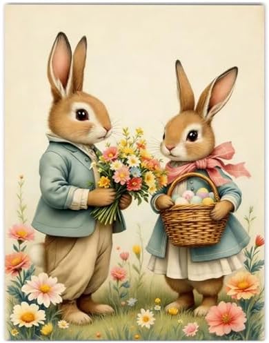 CRZMODE Easter Paint by Numbers Kit for Adults, Easter Rabbit Paint by Numbers for Adults, Acrylic Painting Crafts for Home Decor Gift (16x20inch)