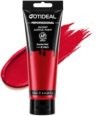 GOTIDEAL Red Acrylic Paint, Scarlet Red Paint (250ml / 8.45oz) Tube