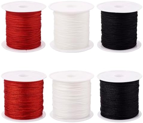 6 Rolls Nylon Cord Bracelets String 0.6mm 0.8mm Nylon Beading Thread 3 Colors Braided Chinese Knotting Cord for Macrame Friendship Bracelets Jewelry Making DIY Crafts
