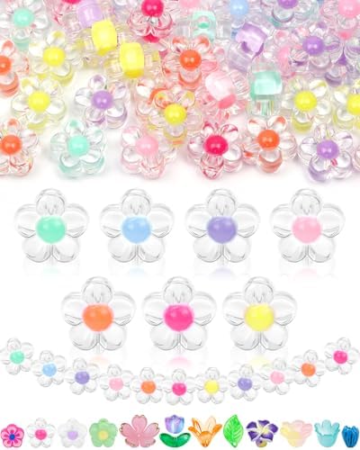 FIVEIZERO Flower Charms, 300PCS Acrylic Colorful Transparent Bead