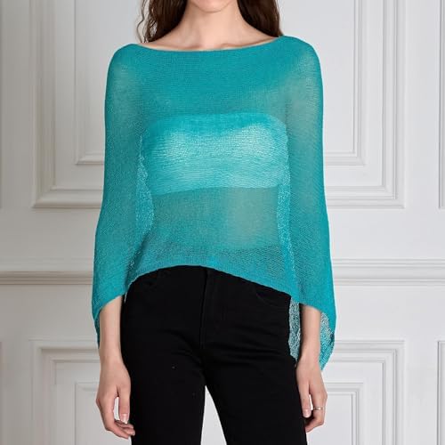 Women Sheer Poncho Top Knit Crochet Irregular Shrug Bolero Shawl Lightweight See Through Beach Cover Up