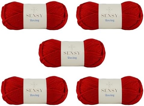 S Sensy Roving - Premium Acrylic&Wool Yarn, 5 Skein Carmine Red, 131 Yards