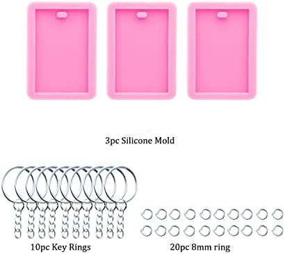 3pc Shiny Rectangle with Hole Resin Silicone Keychain Mould Art DIY Handmade Charms Mold with 10PC Key Ring(DY0575+DY0575+DY0575)