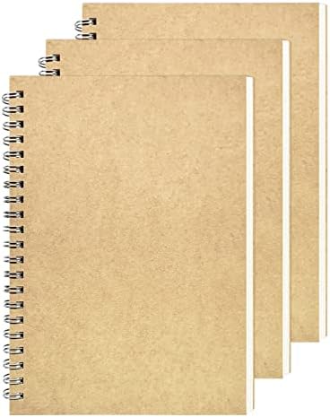 DSTELIN Blank Spiral Notebook, 3-Pack, Soft Cover, Sketch book, 100 Pages / 50 Sheets, 7.5 inch x 5.1 inch, 100GSM, (Brown)