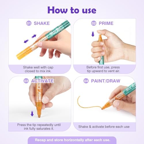 HOTU Glitter Dual Tip Marker, 16 Sparkly Colors Reversible 3mm Medium Tips