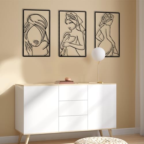 CHENGU 3 Pieces Metal Minimalist Abstract Woman Wall Art Line Drawing Wall Art Decor Single Line Female Home Hanging for Kitchen Bathroom Living Room