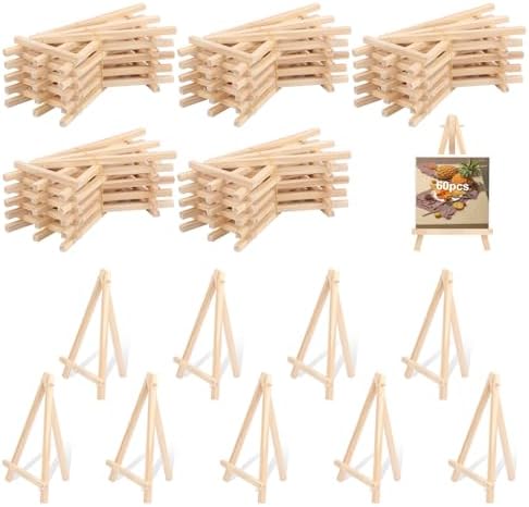 Yiksonyo 60 Pack 7 Inch Wooden Easel, Tabletop Wood Easels, Small Wooden Easel for Painting, Art, and Crafts