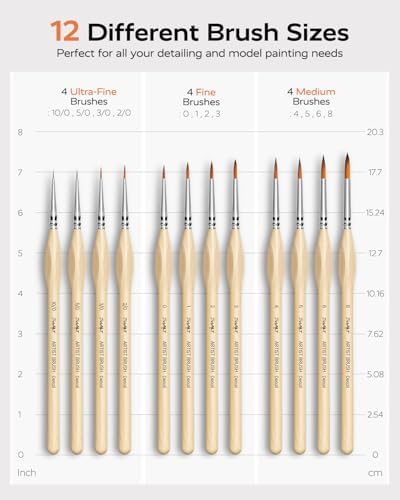 JUSART Miniature Paint Brushes 12 PCS, Fine Tip Model Paint Brushes, Wood
