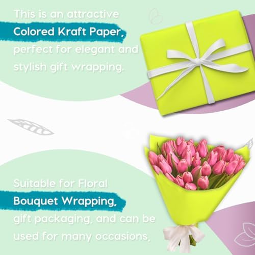 PerkHomy 36" x 2,400" (200') Neon Green Kraft Paper Roll for Craft Bulletin Board Paper Art Table Covering Crafting Gift Wrapping Bouquet Packing Parcel 80GSM 55LB (Neon Green, 36" x 200')