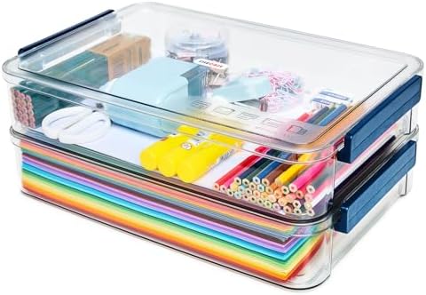 CATOOMUU 2-Pack 9x13 Clear Plastic Project Case Stackable Storage Box