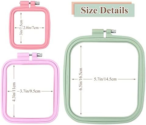 ZOCONE 3Pcs 3 Size Square Embroidery Hoops, ABS Plastic Embroidery Hoops Cross Stitch Hoops Embroidery Frames for Sewing, Needlework, Embroidery Projects (Size-3", 4.3", 6.5")