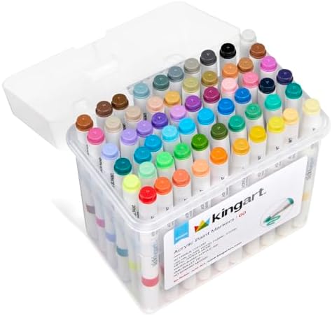 KINGART 409-60A Acrylic Paint Markers with Storage Case, 60-Vibrant Colors