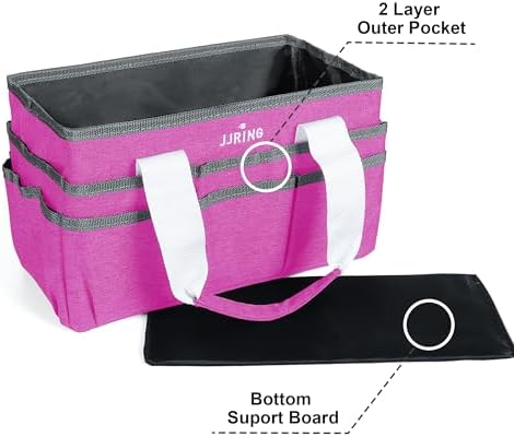 JJRING Craft Organizer Tote Bag Art Storage Caddy Deep Red | With Multiple Pockets For Sewing, Scrapbooking, School, Medical, And Office Supplies