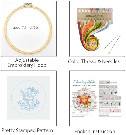 Louise Maelys Highland Cow Embroidery Kit for Beginners Floral DIY