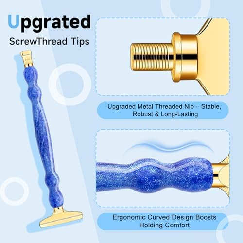 Diamond Painting Pen Kit - 7 Metal Tip Diamond Art Tools, 5D Diamond Painting Accessories for Adults Beginners, Resin Pen with Straight/Bent/Flat/Roller Nibs, Tray & Clay