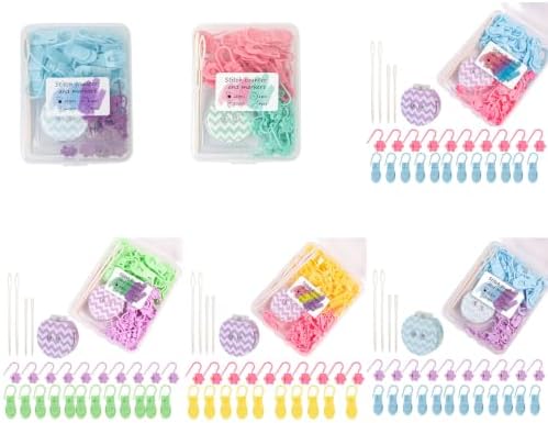 Knitting Loop Clip and Row Counter Set with Locking and Bulb Markers, Large-Eye Yarn Finishing Tools, Storage Case