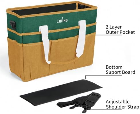 JJRING Craft Organizer Tote Bag Large Art Storage Caddy Deep Green&Yellow | With Multiple Pockets For Sewing, Scrapbooking, School, Medical, And Office Supplies