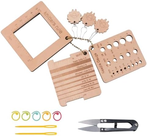 Wood Knitting Gauge Rulers Set, with Tapestry Needles, Stitch Markers, Scissors, Plastic Needles for Crochet Sewing Knitting DIY Crafts