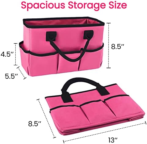 Desktop Tote and Organizer, Teacher Helper Caddy Bag for Arts, Books, Stationery, Office Desk Organization, Make-up Storage with Handles for Travel, Pink
