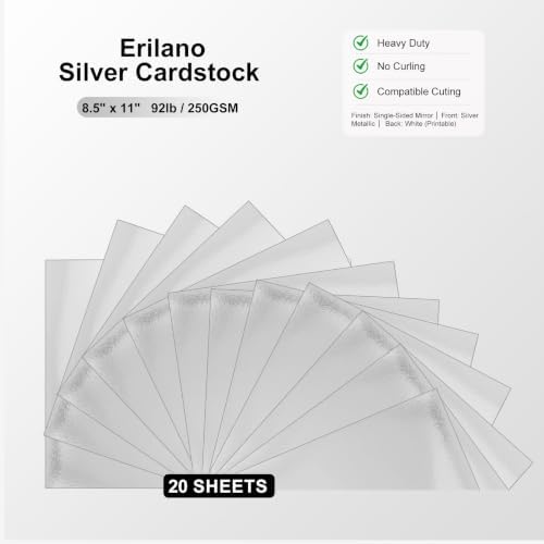 Silver Cardstock 8.5x11 in, 92lb/250GSM Metallic Shimmer, 20 Sheets