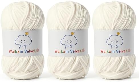 3 Pack Fluffy Chenille Yarn for Crocheting，Baby Yarn for Crocheting Soft，150g/5.28oz Velvet Amigurumi Yarn ，Fingering Weight Yarns for Crocheting Baby Blankets、DIY Craft.(3 Snow White)
