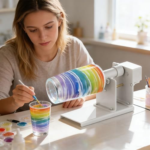 Cup Turner for Crafts, 2-Way Rotation Epoxy Tumbler Spinner Machine Kit – Dual Direction Spin for Glitter & Resin, Compatible with Handled Mugs & Various Tumbler Sizes