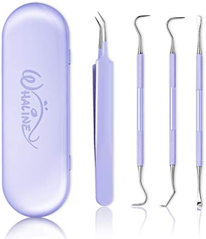 Whaline Vinyl Weeding Tools Set of 4, Precision Stainless Steel Weeder Kit with Case, Includes Scraper, Hook, Spatula, Tweezers for Silhouette Cameo, Lettering & Paper Craft (Purple)
