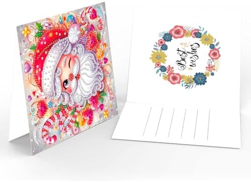 Diamond Art Painting Christmas Cards, 12 Pack DIY 5D Diamond Greeting Cards Kits for Adults Diamond Xmas Greeting Cards with Envelopes Gem Christmas Gifts for Families, Friends, Partners