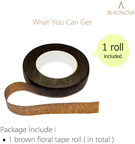BEADNOVA Floral Tape 1/2inch Flower Tape Brown Floral Tape for Bouquets Floral Arranging Stem Wrap Craft (Brown, 30yards)