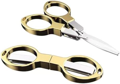 YVAOG Mini Folding Scissors, Safe Portable Travel Mini Scissors, Stainless Steel Retractable Small Scissors for Home Office, 2 Piece Set (gold)