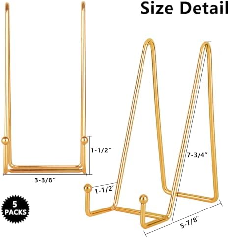 IBosins 5-Pack 8-Inch Plate Holder Display Stands Gold Metal Frame Stand