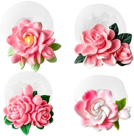 4 Pcs 3D Flower Candle Silicone Molds,Gardenia Shape for Candle Soap Crafts