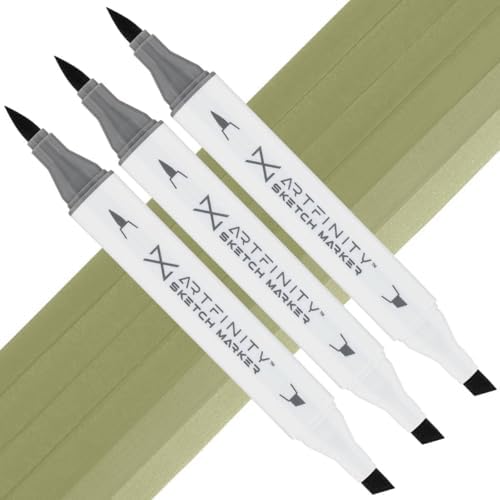 Artfinity Sketch Markers - Set of 3 - Grayish Olive G8-5, Vibrant, Professional, Dye-Based Alcohol Markers for Artists, Drawing, Travel, & More