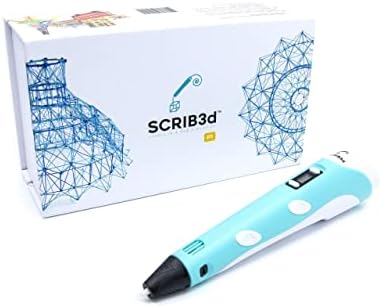 SCRIB3D P1 3D Printing Pen with Display - Includes 3D Pen, 3 Starter Colors of PLA Filament, Stencil Book + Project Guide, and Power Adapter