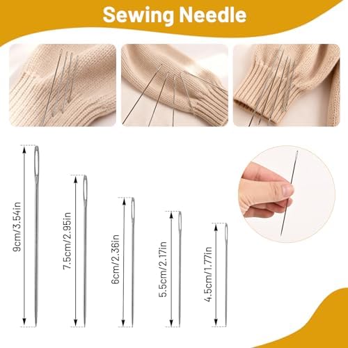 47pcs Big Eye Steel Sewing Needles Kit,Needle and Thread Sewing Kit,Portable Steel Needles for Hand Sewing with Repair Patch,Seam Ripper,Storage Box Supplies for Repairing Quilting Embroidery Crafts