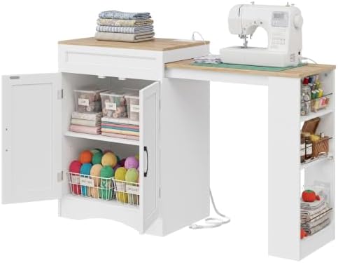 Multipurpose Foldable Sewing and Craft Table with Storage Cabinet