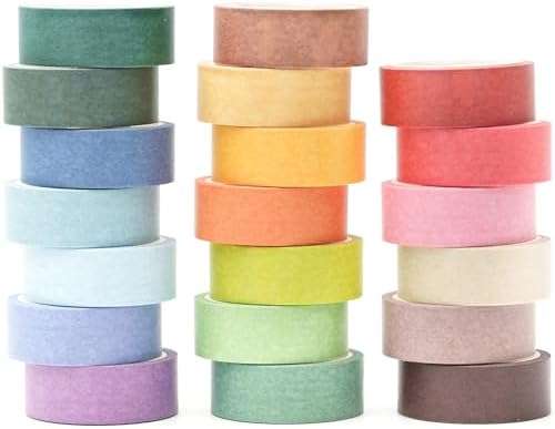 YUBBAEX 20 Rolls Solid Colors Washi Tape Set Pastel Colored Masking Rainbow Decorative Tapes, Designer's Selection